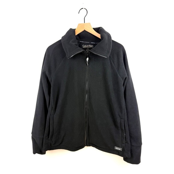 Calvin Klein Performance Fleece Full Zip Jacket L Womens Black Quick Dry - Picture 1 of 9